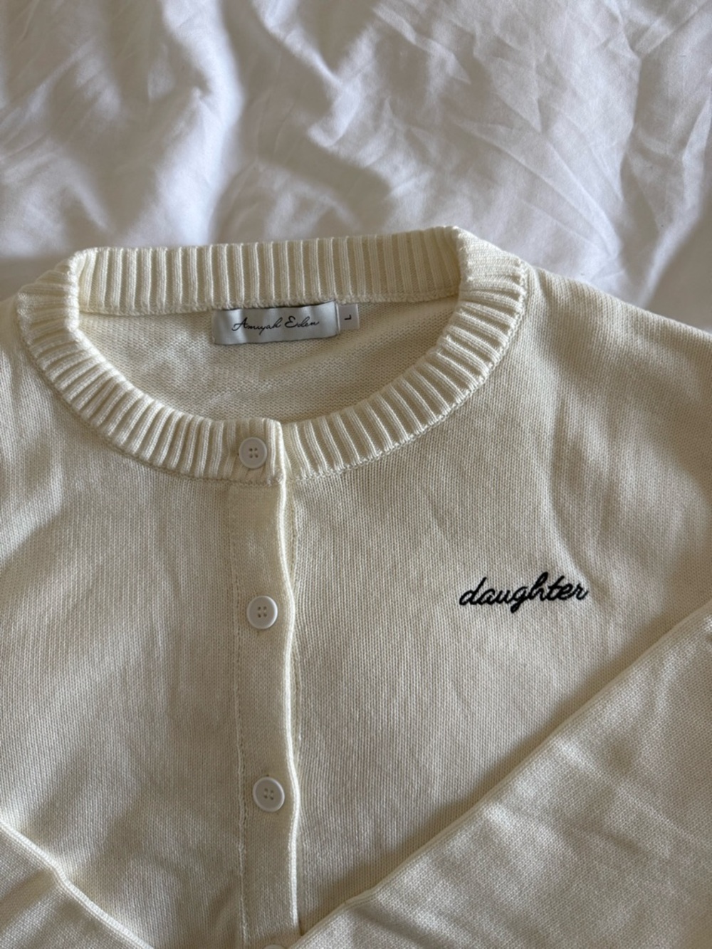Daughter Embroidered Cream Button-Front Sweater - Picture 2 of 3